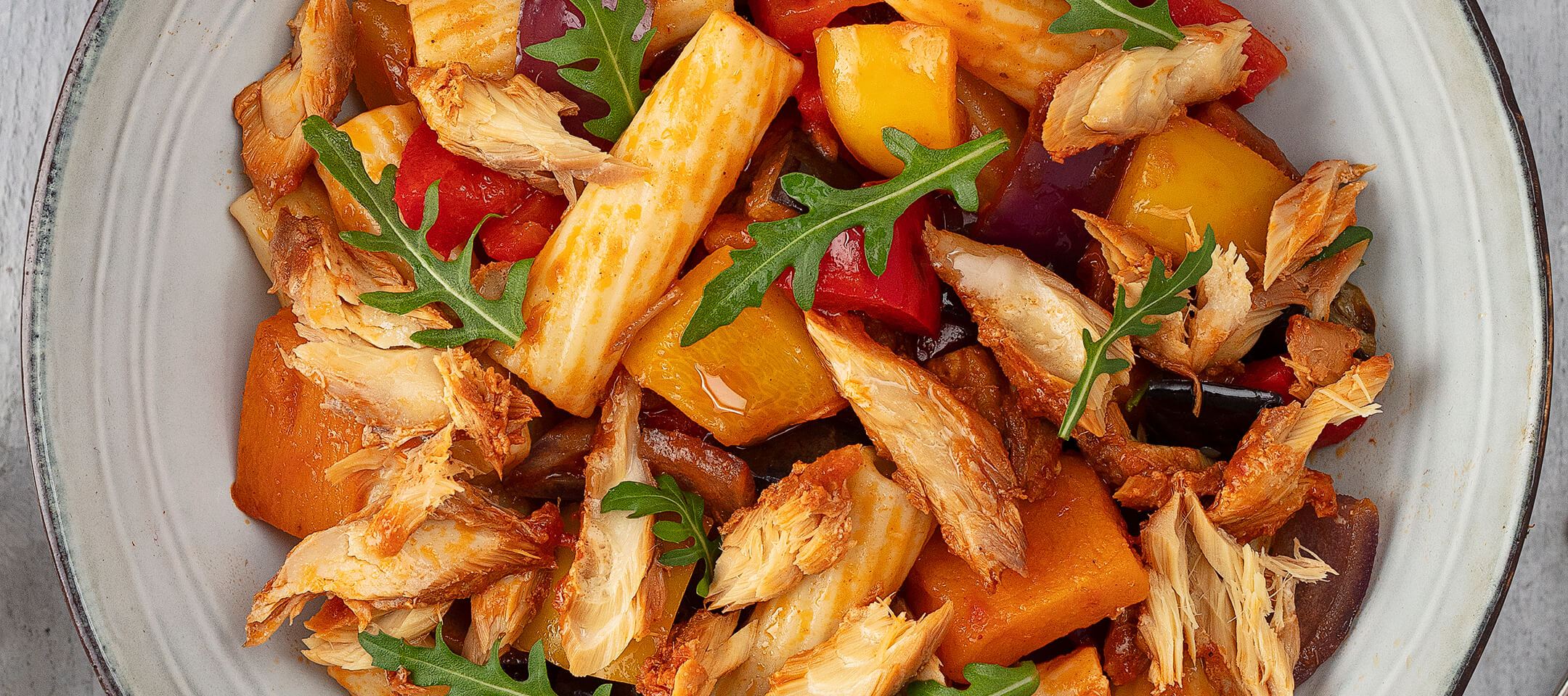 Roast veggie and tomato mackerel rigatoni – John West Ireland
