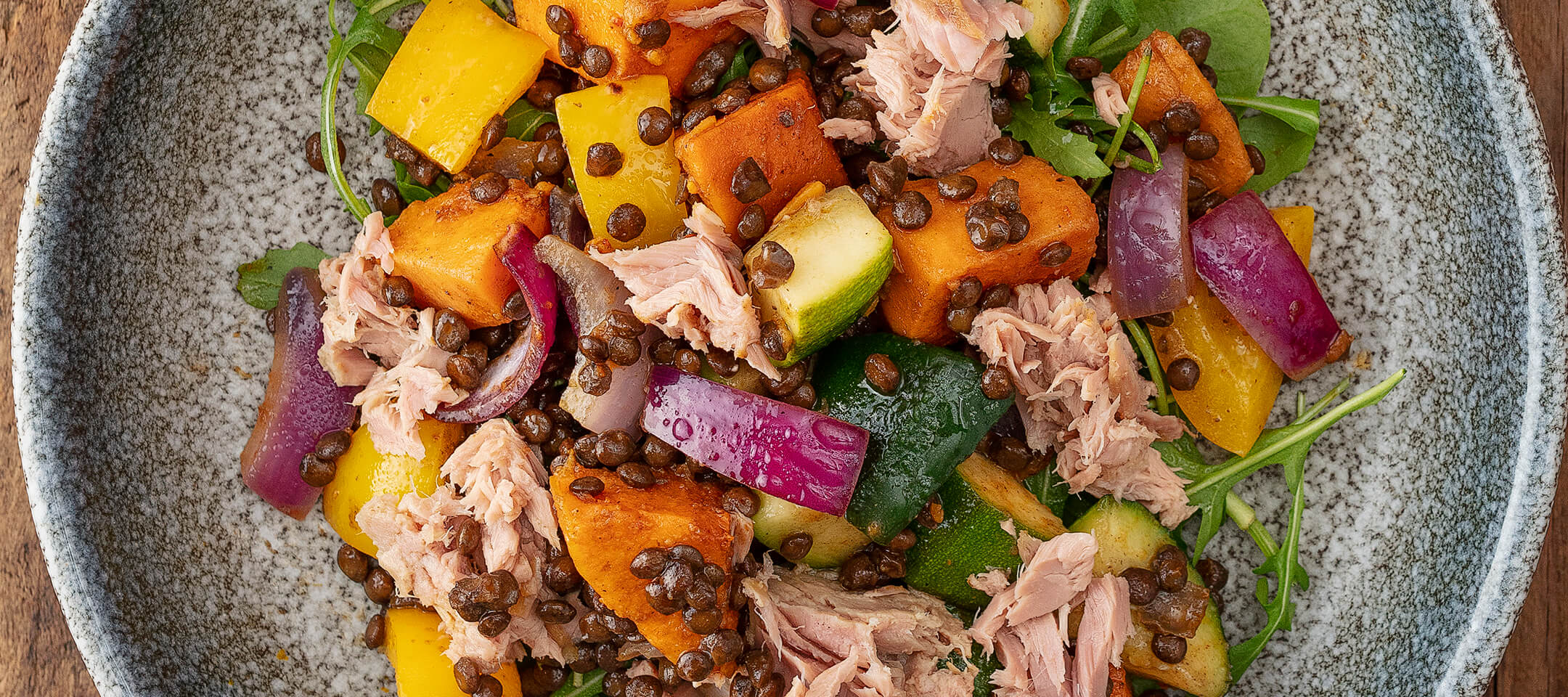 Warm lentil salad with tuna and harissa roast veggies – John West Ireland