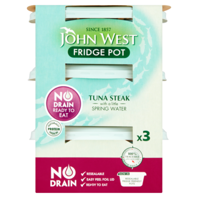 No Drain Fridge Pot Tuna Steak With A Little Spring Water – 3 X 110g No Drain Fridge Pot Tuna Steak With A Little Spring Water – 3 X 110g