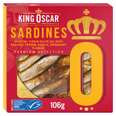 Sardines in Extra Virgin Olive Oil with Red Bell Pepper, Garlic, Rosemary & Hot Chilli